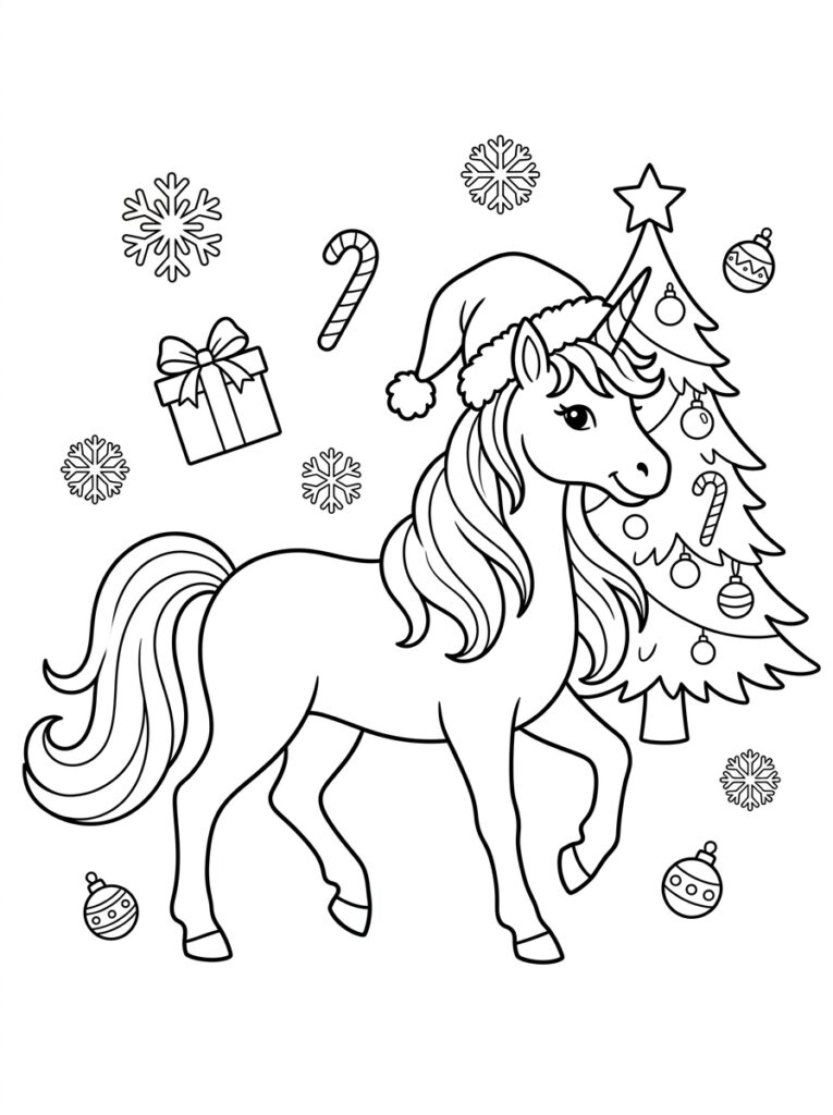 Eenhoorn kerst Kleurplaten (Gratis PDF Printables) 13 - gratis kleurplaat om te printen