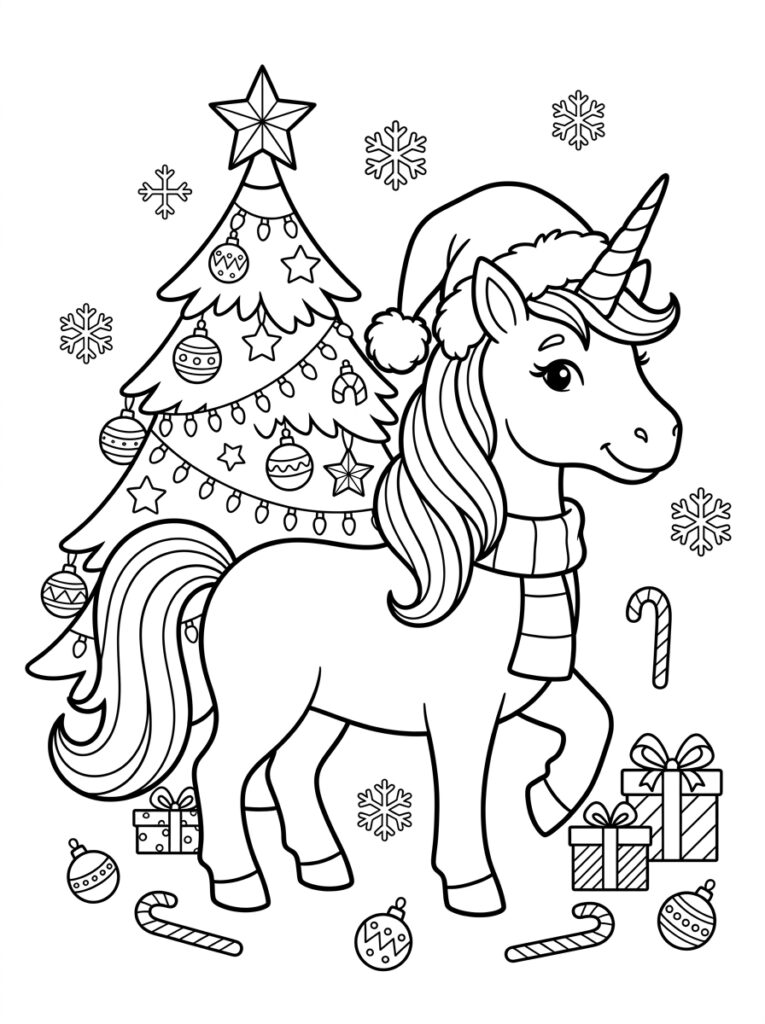 Eenhoorn kerst Kleurplaten (Gratis PDF Printables) 14 - gratis kleurplaat om te printen
