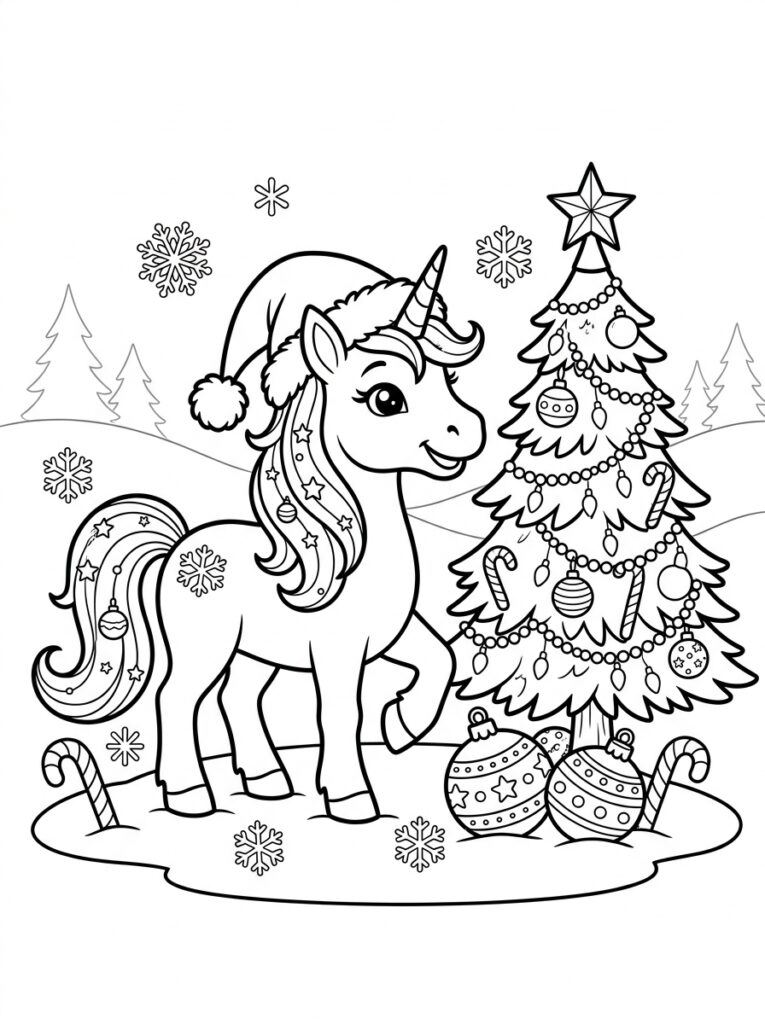Eenhoorn kerst Kleurplaten (Gratis PDF Printables) 16 - gratis kleurplaat om te printen