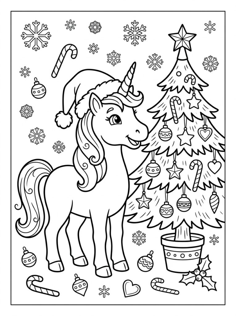 Eenhoorn kerst Kleurplaten (Gratis PDF Printables) 17 - gratis kleurplaat om te printen