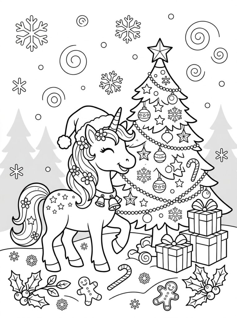Eenhoorn kerst Kleurplaten (Gratis PDF Printables) 18 - gratis kleurplaat om te printen