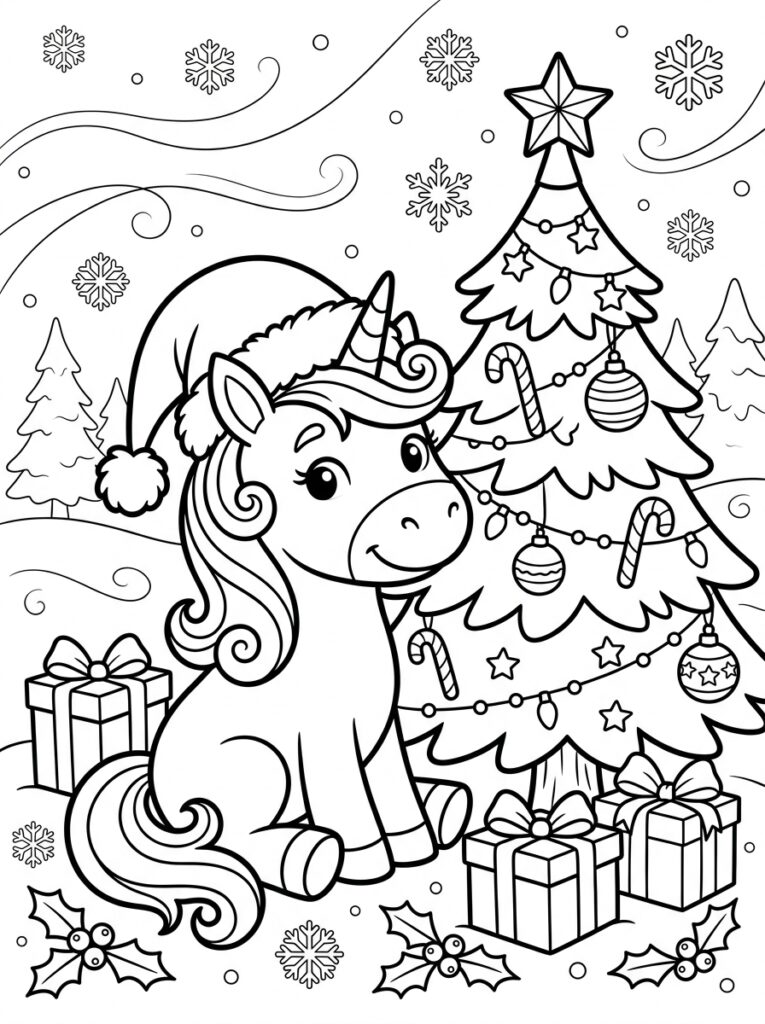 Eenhoorn kerst Kleurplaten (Gratis PDF Printables) 19 - gratis kleurplaat om te printen