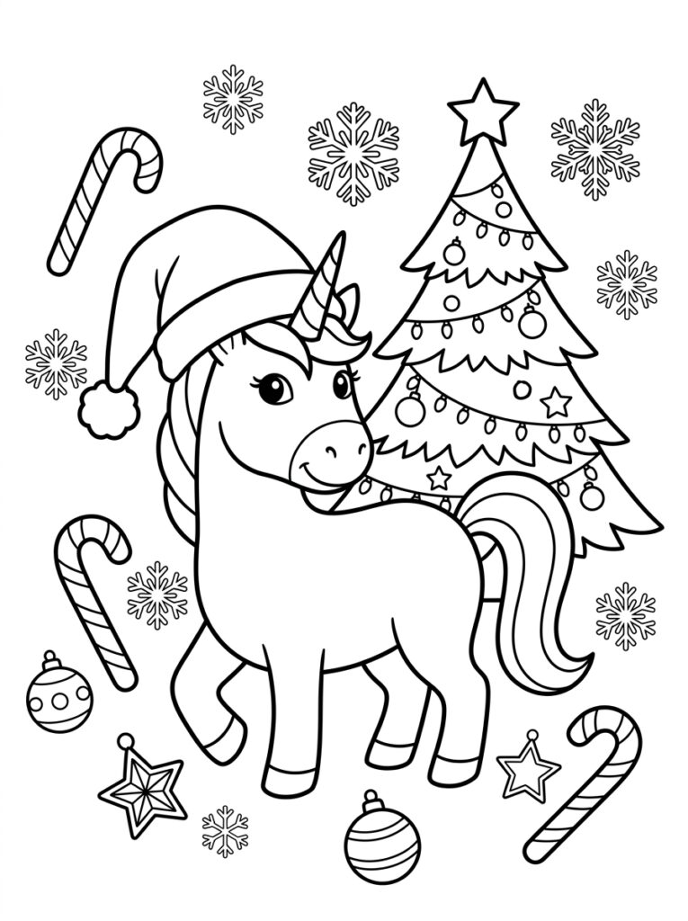 Eenhoorn kerst Kleurplaten (Gratis PDF Printables) 20 - gratis kleurplaat om te printen