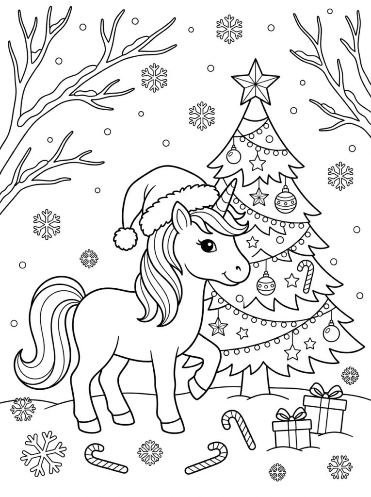 Eenhoorn kerst Kleurplaten (Gratis PDF Printables) 21 - gratis kleurplaat om te printen