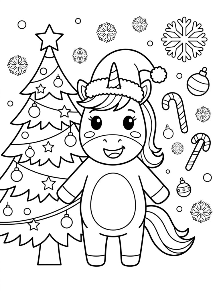 Eenhoorn kerst Kleurplaten (Gratis PDF Printables) 22 - gratis kleurplaat om te printen
