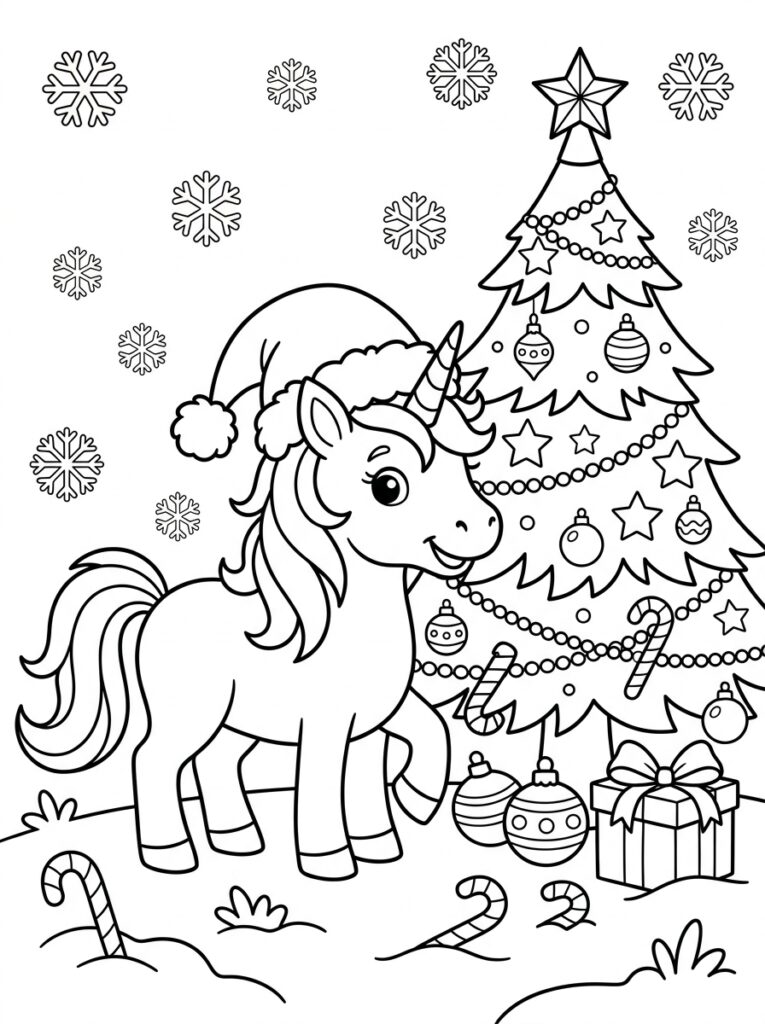 Eenhoorn kerst Kleurplaten (Gratis PDF Printables) 23 - gratis kleurplaat om te printen