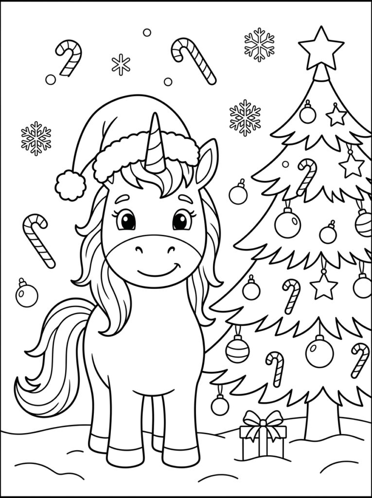 Eenhoorn kerst Kleurplaten (Gratis PDF Printables) 24 - gratis kleurplaat om te printen