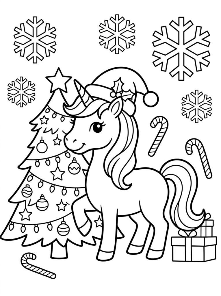 Eenhoorn kerst Kleurplaten (Gratis PDF Printables) 25 - gratis kleurplaat om te printen