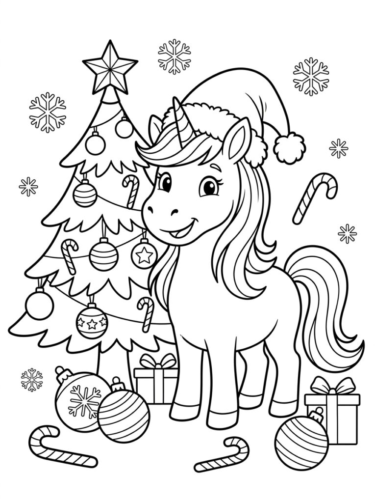 Eenhoorn kerst Kleurplaten (Gratis PDF Printables) 26 - gratis kleurplaat om te printen