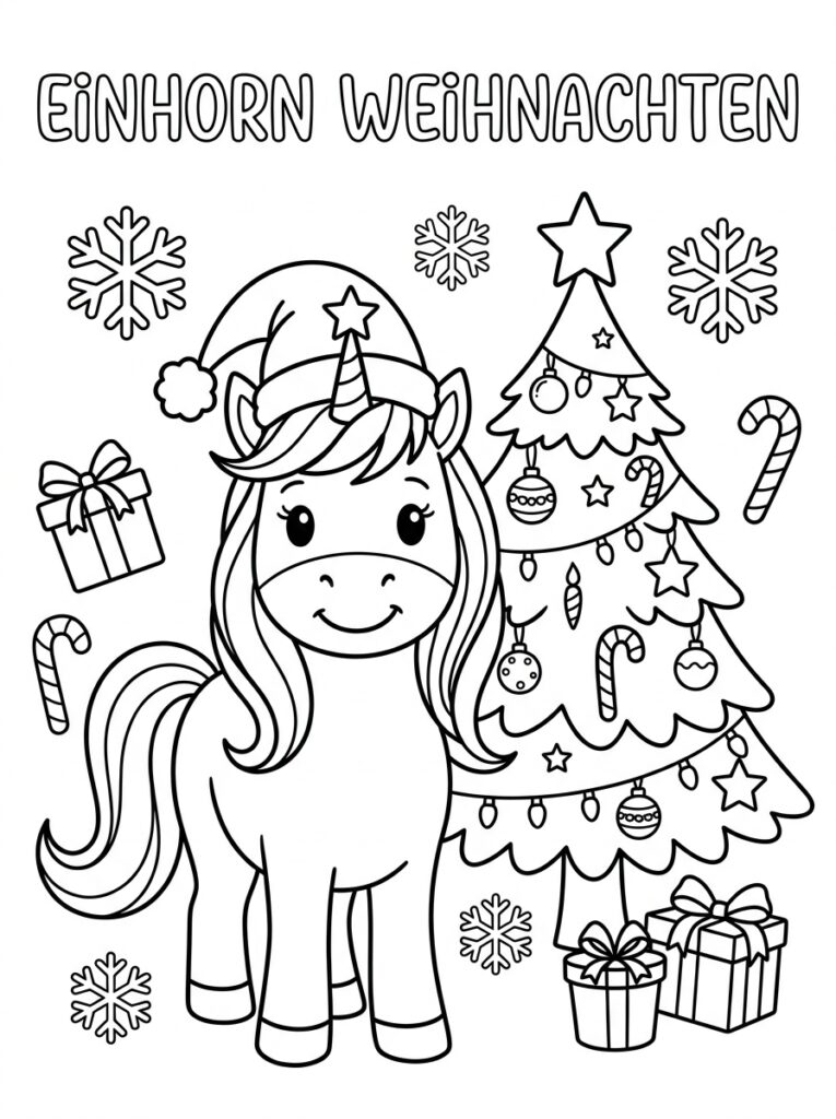 Eenhoorn kerst Kleurplaten (Gratis PDF Printables) 27 - gratis kleurplaat om te printen