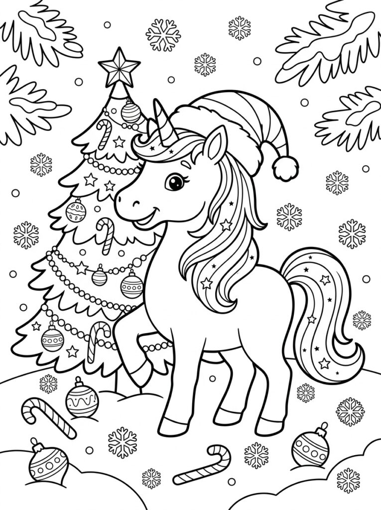 Eenhoorn kerst Kleurplaten (Gratis PDF Printables) 28 - gratis kleurplaat om te printen