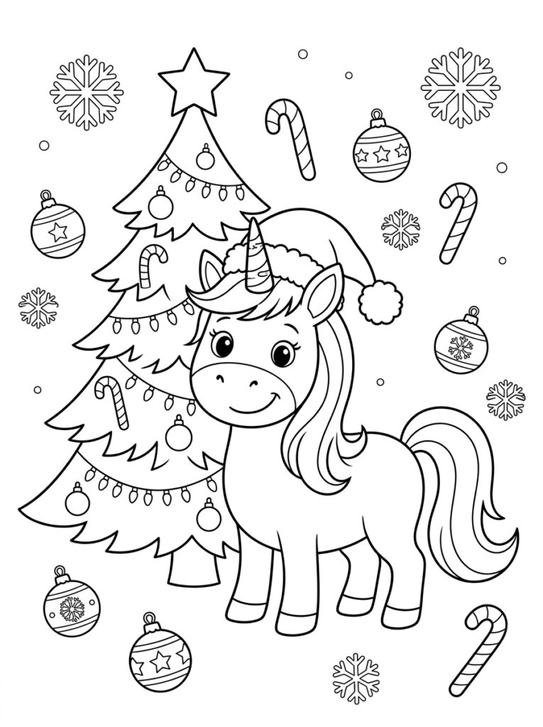 Eenhoorn kerst Kleurplaten (Gratis PDF Printables) 29 - gratis kleurplaat om te printen