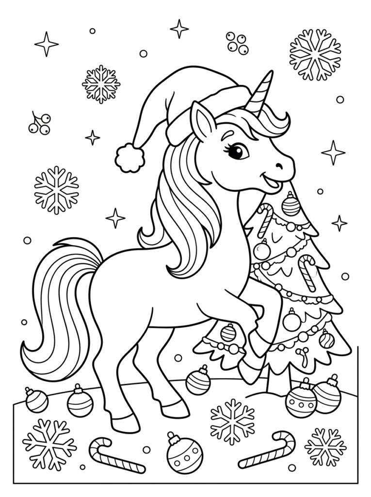 Eenhoorn kerst Kleurplaten (Gratis PDF Printables) 30 - gratis kleurplaat om te printen