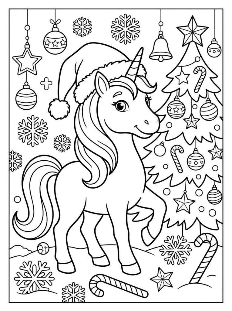 Eenhoorn kerst Kleurplaten (Gratis PDF Printables) 31 - gratis kleurplaat om te printen