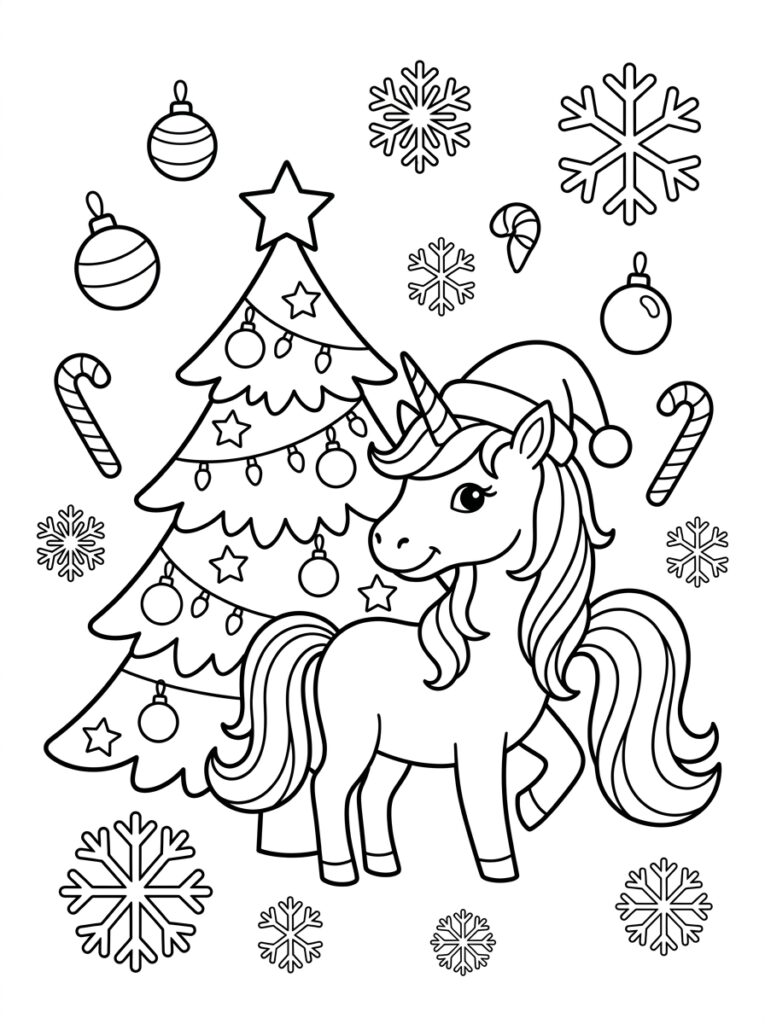Eenhoorn kerst Kleurplaten (Gratis PDF Printables) 32 - gratis kleurplaat om te printen
