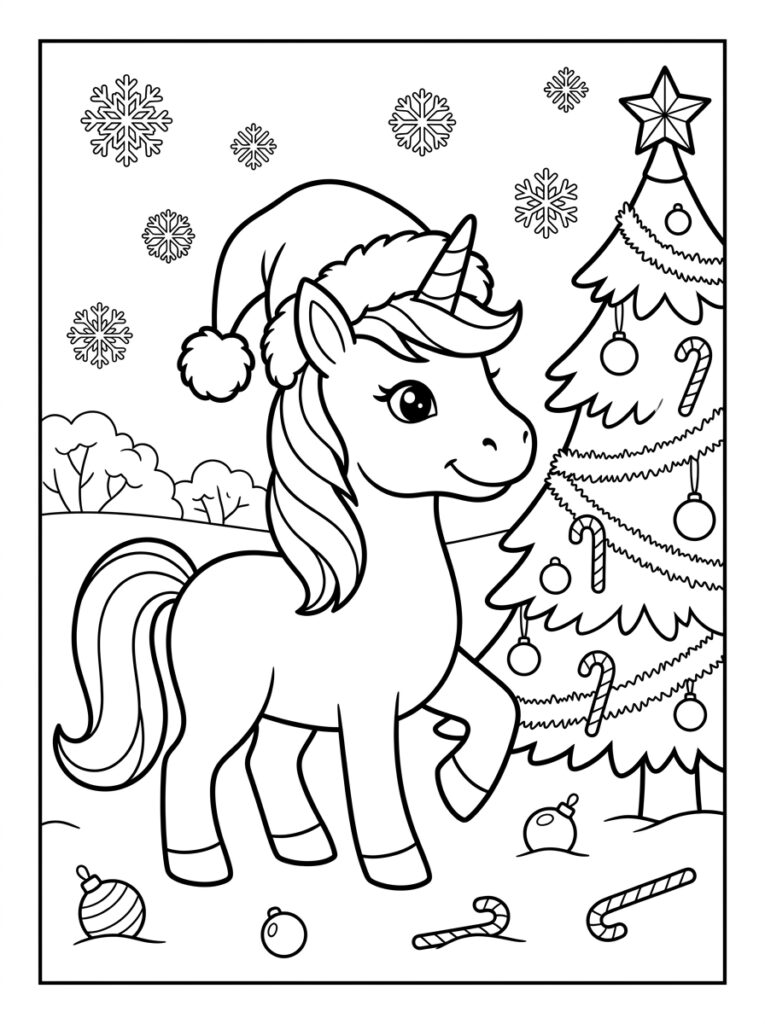 Eenhoorn kerst Kleurplaten (Gratis PDF Printables) 33 - gratis kleurplaat om te printen