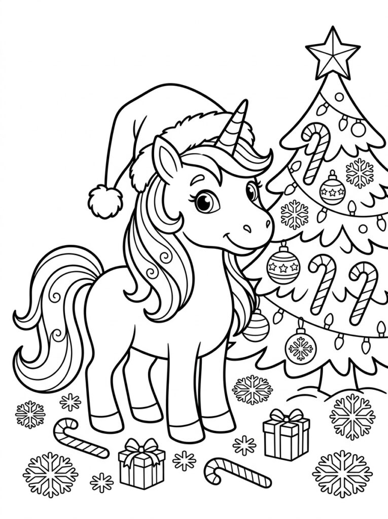 Eenhoorn kerst Kleurplaten (Gratis PDF Printables) 34 - gratis kleurplaat om te printen