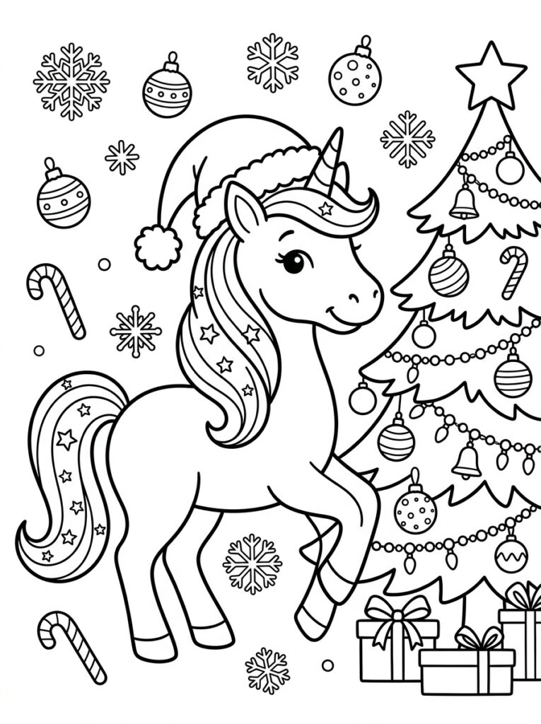 Eenhoorn kerst Kleurplaten (Gratis PDF Printables) 35 - gratis kleurplaat om te printen