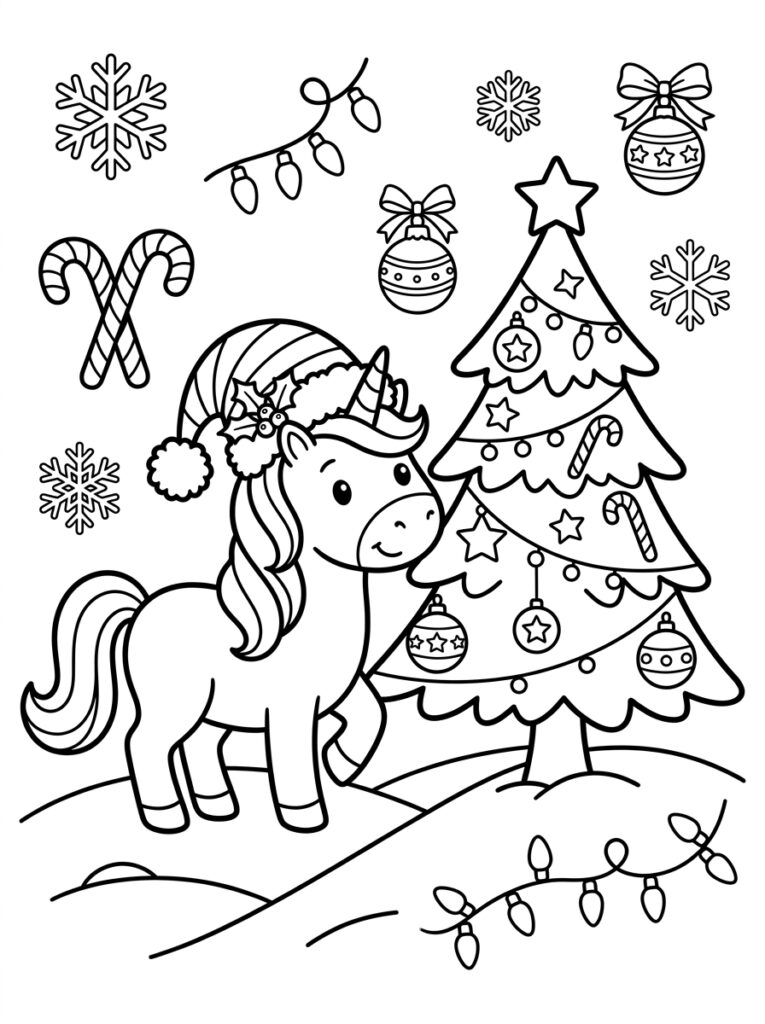 Eenhoorn kerst Kleurplaten (Gratis PDF Printables) 36 - gratis kleurplaat om te printen