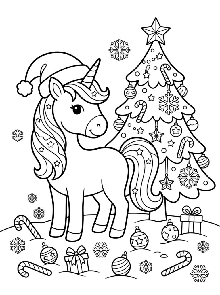 Eenhoorn kerst Kleurplaten (Gratis PDF Printables) 37 - gratis kleurplaat om te printen
