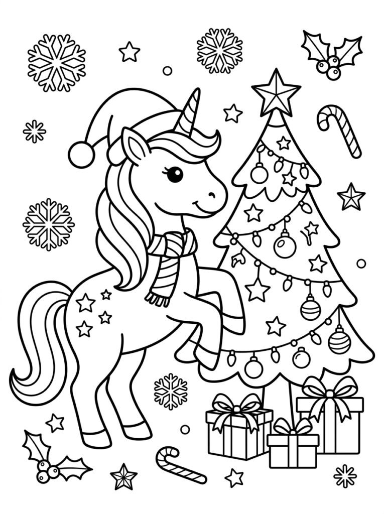 Eenhoorn kerst Kleurplaten (Gratis PDF Printables) 38 - gratis kleurplaat om te printen