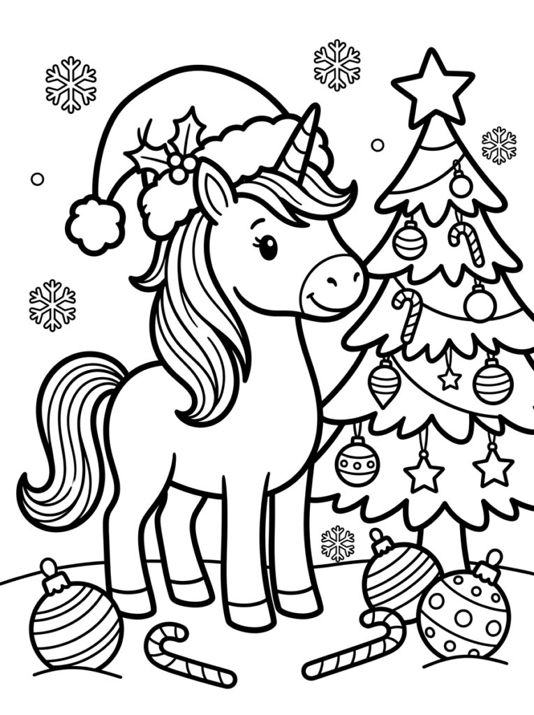 Eenhoorn kerst Kleurplaten (Gratis PDF Printables) 39 - gratis kleurplaat om te printen