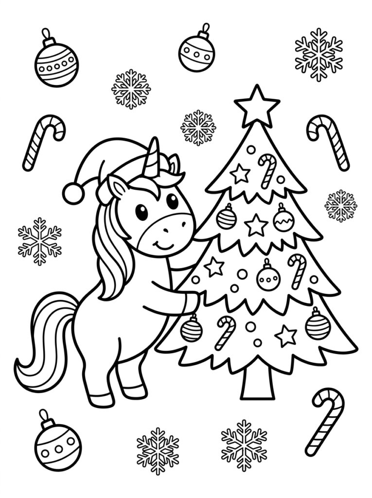Eenhoorn kerst Kleurplaten (Gratis PDF Printables) 40 - gratis kleurplaat om te printen