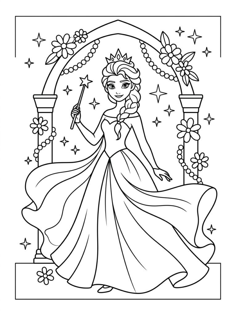 Elsa Kleurplaten (Gratis PDF Printables) 01 - gratis kleurplaat om te printen