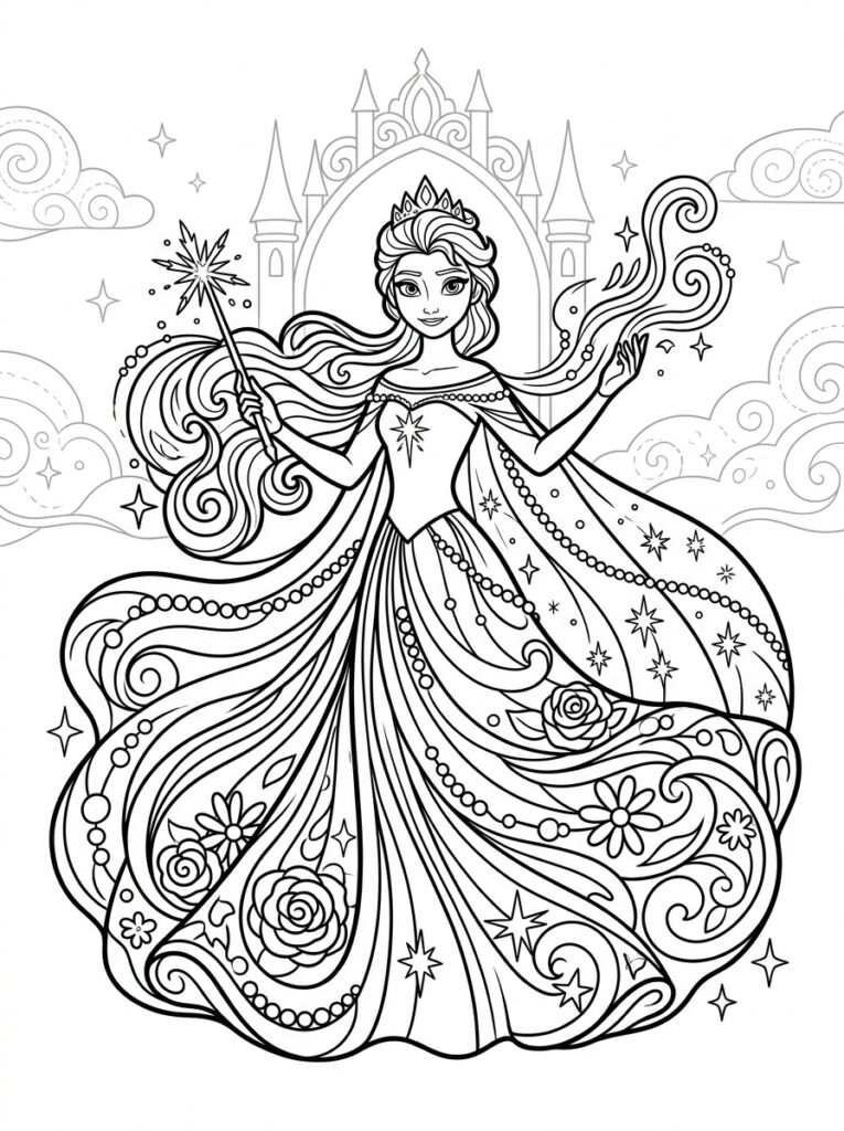 Elsa Kleurplaten (Gratis PDF Printables) 03 - gratis kleurplaat om te printen