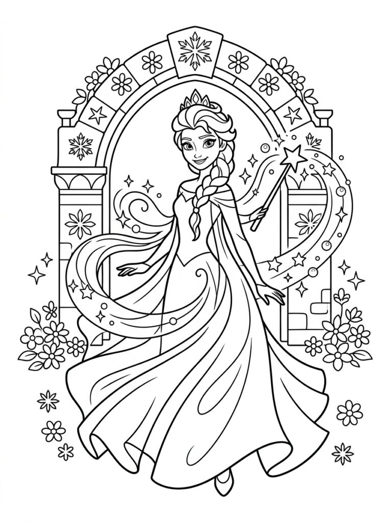 Elsa Kleurplaten (Gratis PDF Printables) 04 - gratis kleurplaat om te printen