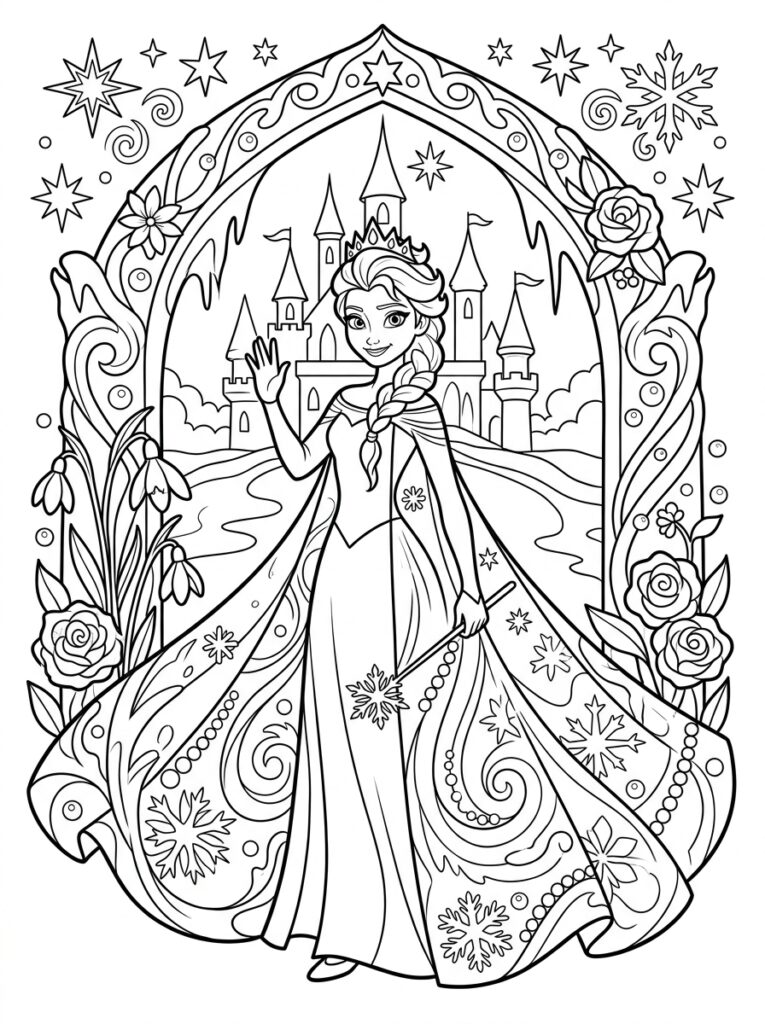 Elsa Kleurplaten (Gratis PDF Printables) 07 - gratis kleurplaat om te printen