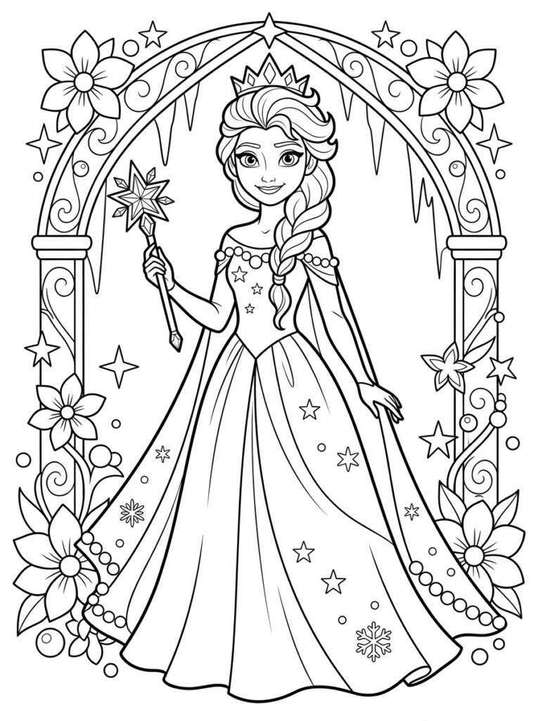 Elsa Kleurplaten (Gratis PDF Printables) 09 - gratis kleurplaat om te printen