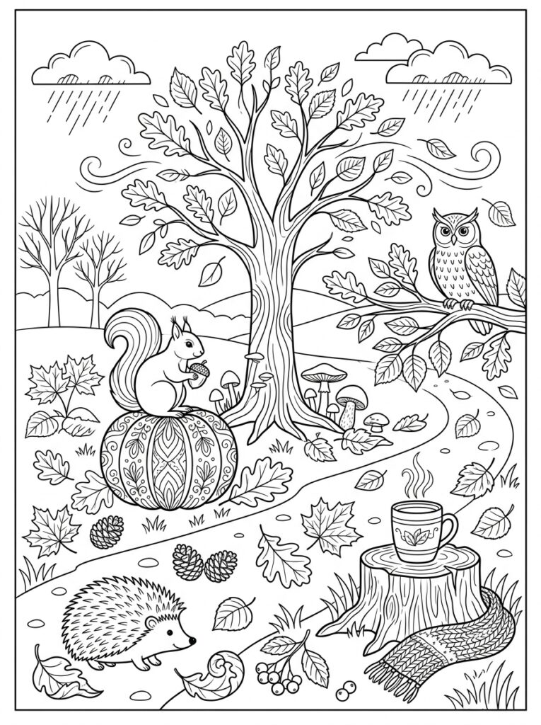Herfst Kleurplaten (Gratis PDF Printables) 09 - gratis kleurplaat om te printen
