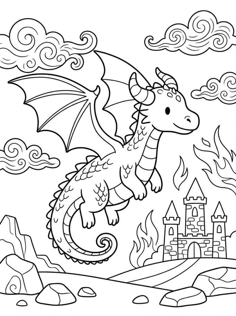 Hoe tem je een draak Kleurplaten (Gratis PDF Printables) 05 - gratis kleurplaat om te printen