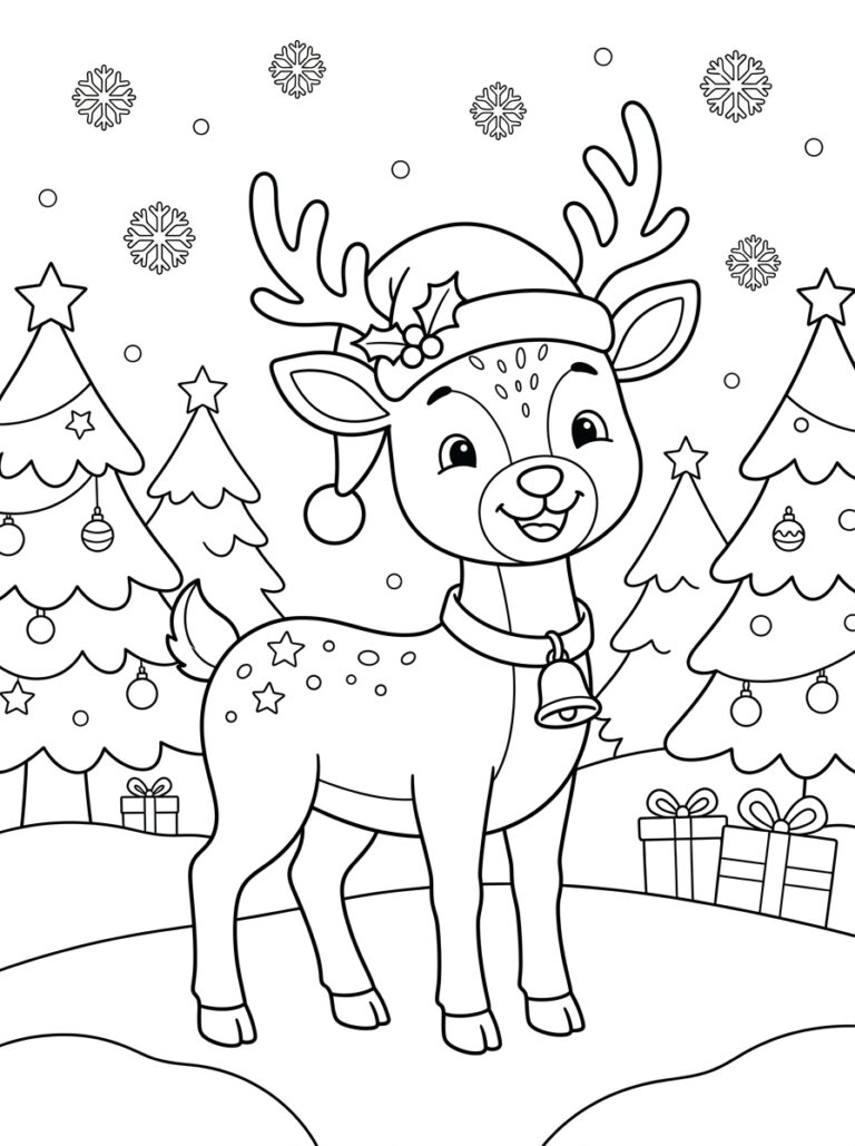Kerst rendier Kleurplaten (Gratis PDF Printables) 01 - gratis kleurplaat om te printen