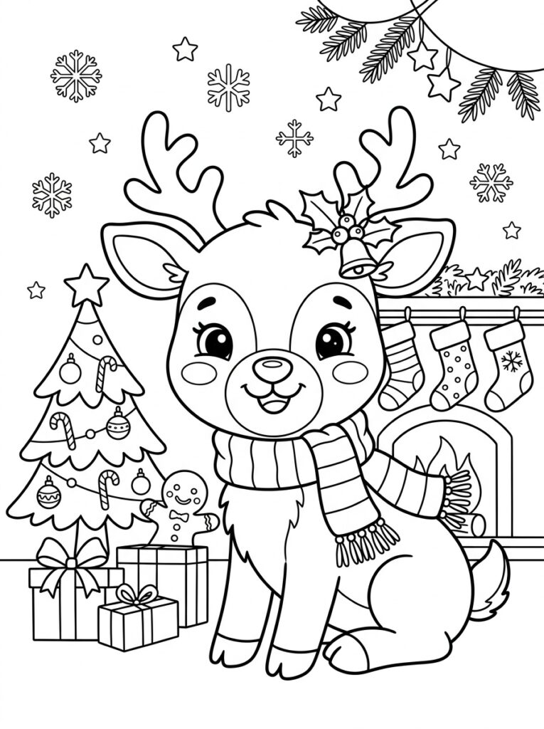 Kerst Schattig Kleurplaten (Gratis PDF Printables) 01 - gratis kleurplaat om te printen