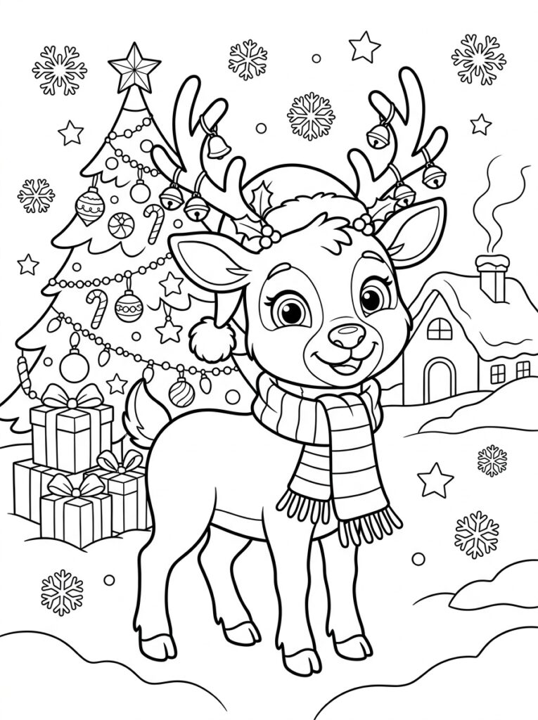 Kerst Schattig Kleurplaten (Gratis PDF Printables) 02 - gratis kleurplaat om te printen