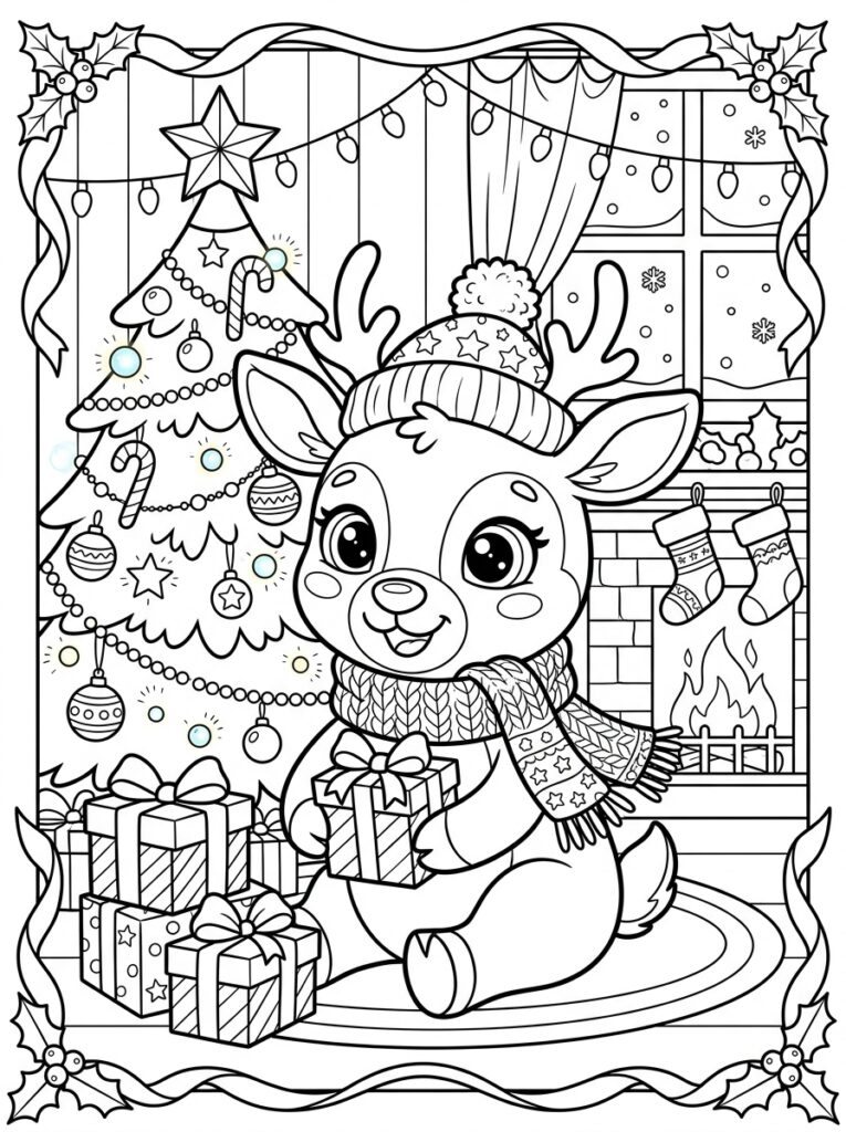 Kerst Schattig Kleurplaten (Gratis PDF Printables) 03 - gratis kleurplaat om te printen