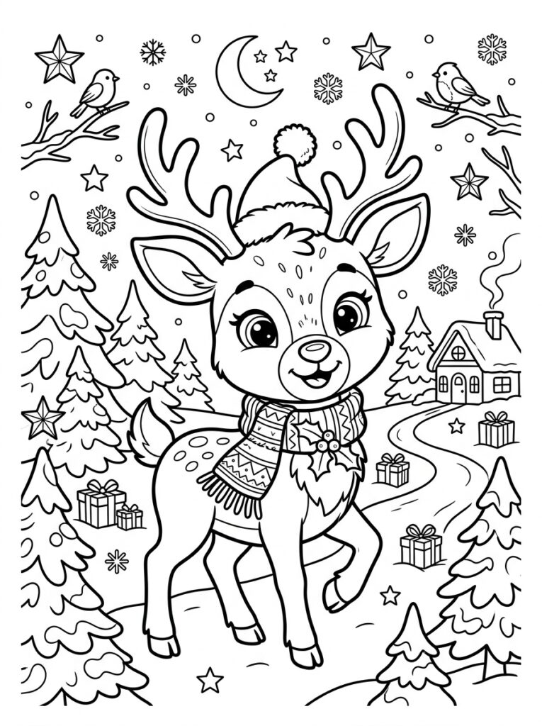 Kerst Schattig Kleurplaten (Gratis PDF Printables) 04 - gratis kleurplaat om te printen