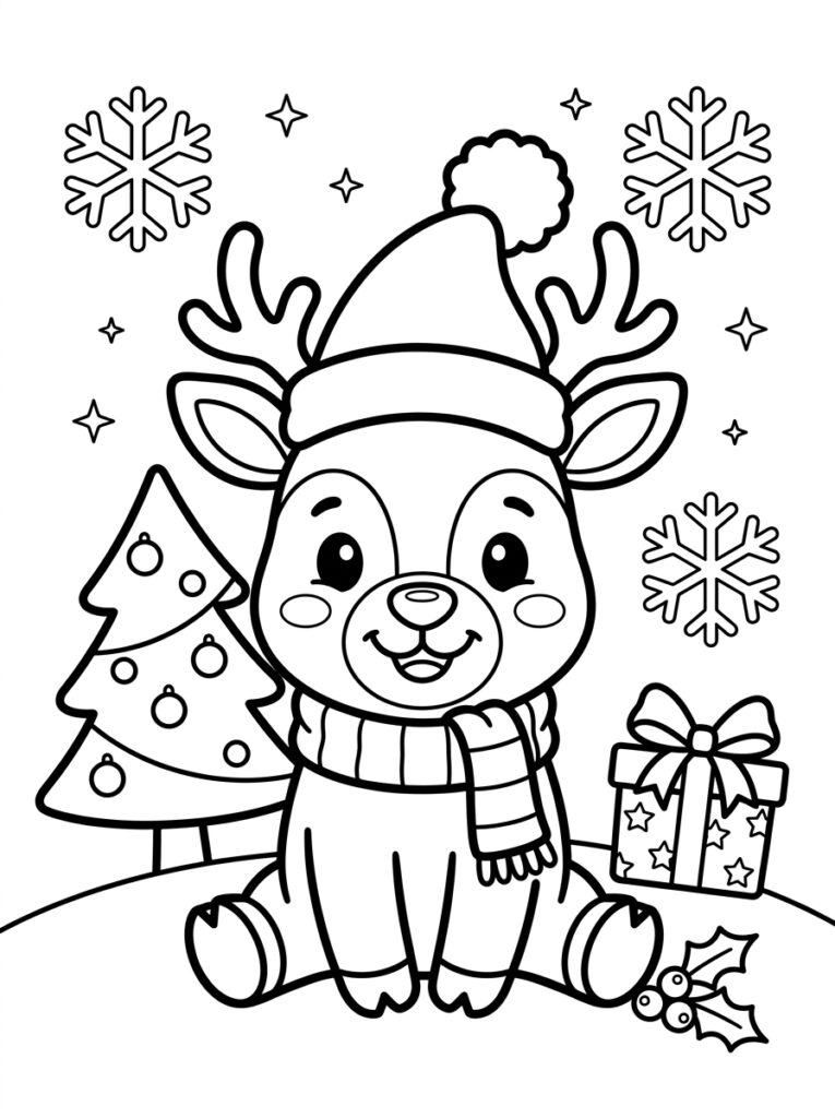 Kerst Schattig Kleurplaten (Gratis PDF Printables) 05 - gratis kleurplaat om te printen