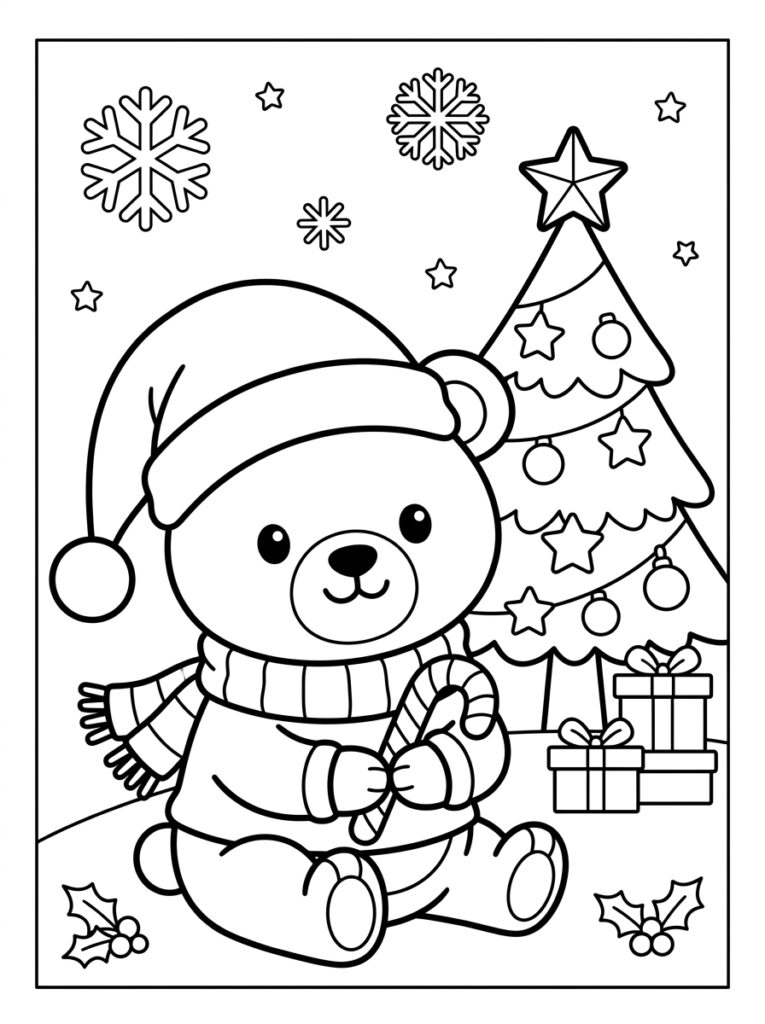 Kerst Schattig Kleurplaten (Gratis PDF Printables) 06 - gratis kleurplaat om te printen