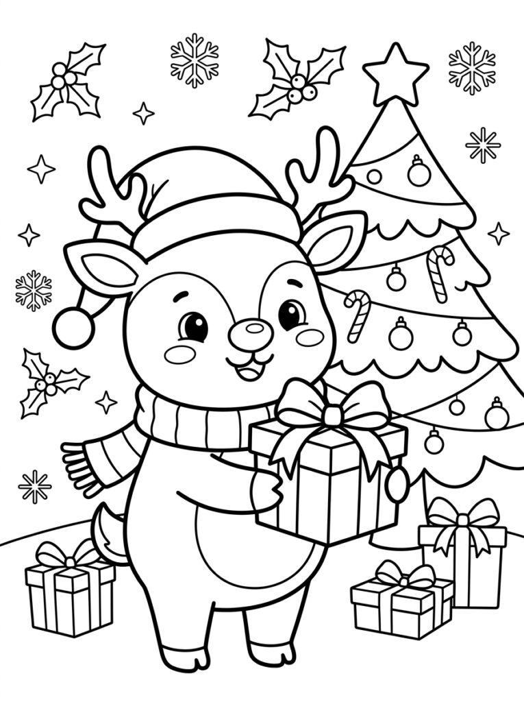 Kerst Schattig Kleurplaten (Gratis PDF Printables) 07 - gratis kleurplaat om te printen