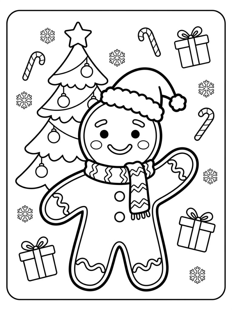 Kerst Schattig Kleurplaten (Gratis PDF Printables) 08 - gratis kleurplaat om te printen