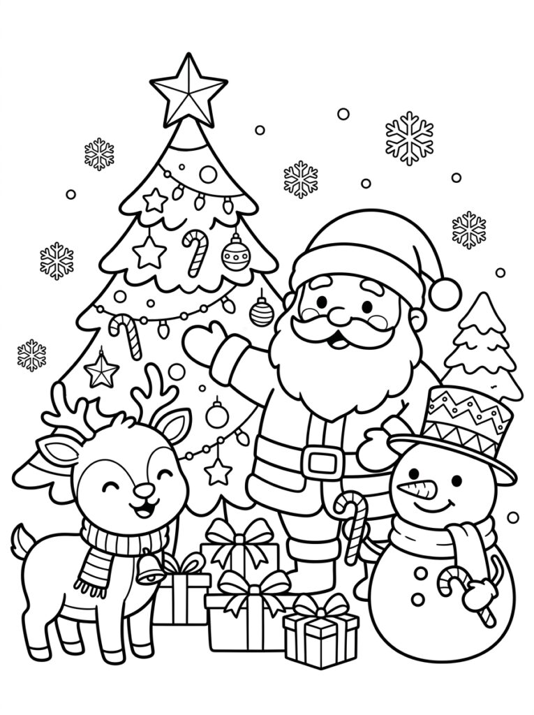 Kerst Schattig Kleurplaten (Gratis PDF Printables) 09 - gratis kleurplaat om te printen