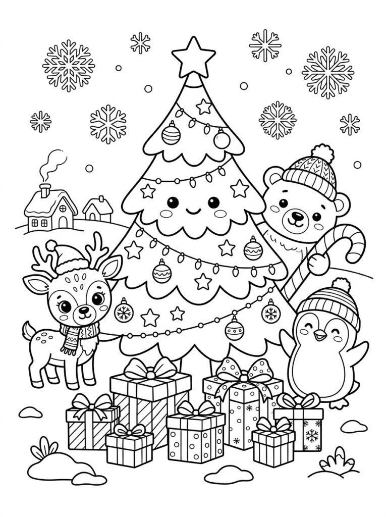 Kerst Schattig Kleurplaten (Gratis PDF Printables) 10 - gratis kleurplaat om te printen