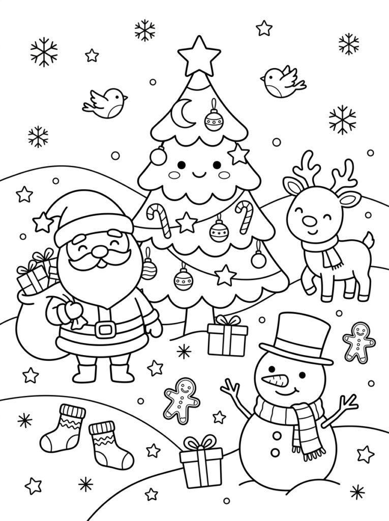 Kerst Schattig Kleurplaten (Gratis PDF Printables) 11 - gratis kleurplaat om te printen