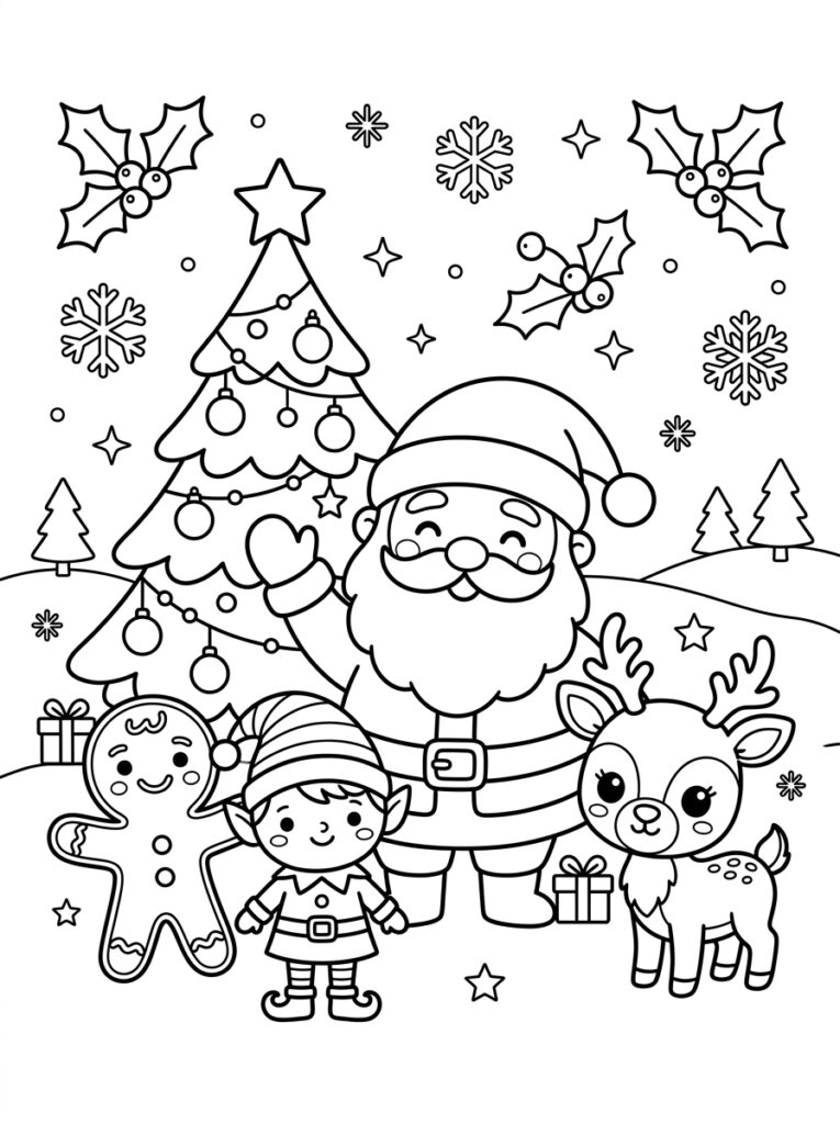 Kerst Schattig Kleurplaten (Gratis PDF Printables) 12 - gratis kleurplaat om te printen