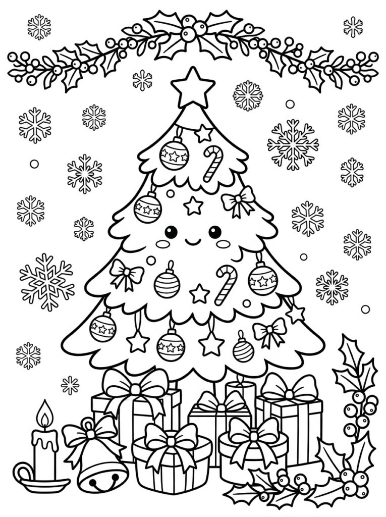 Kerst Schattig Kleurplaten (Gratis PDF Printables) 13 - gratis kleurplaat om te printen