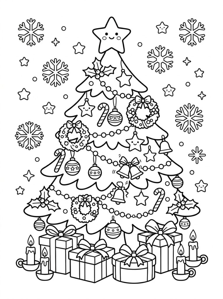 Kerst Schattig Kleurplaten (Gratis PDF Printables) 14 - gratis kleurplaat om te printen