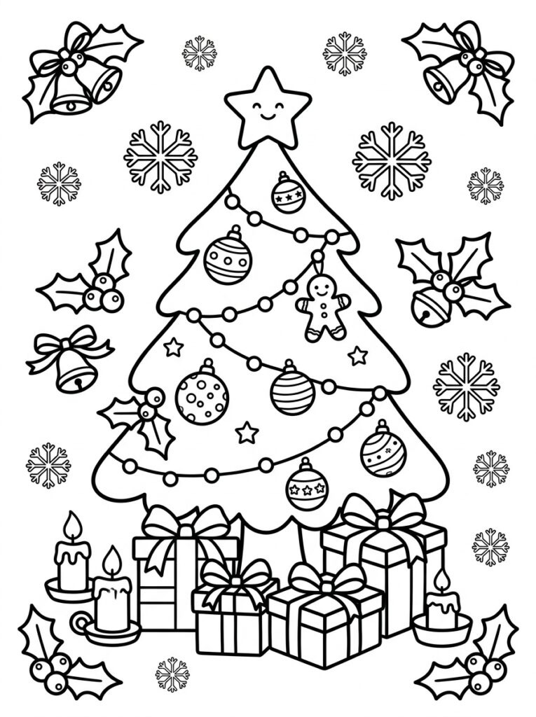 Kerst Schattig Kleurplaten (Gratis PDF Printables) 15 - gratis kleurplaat om te printen